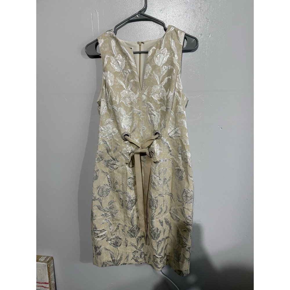 Chetta B Sherrie Bloom Peter Noviello‎ Cream And Silver metallic floral Dress 8
